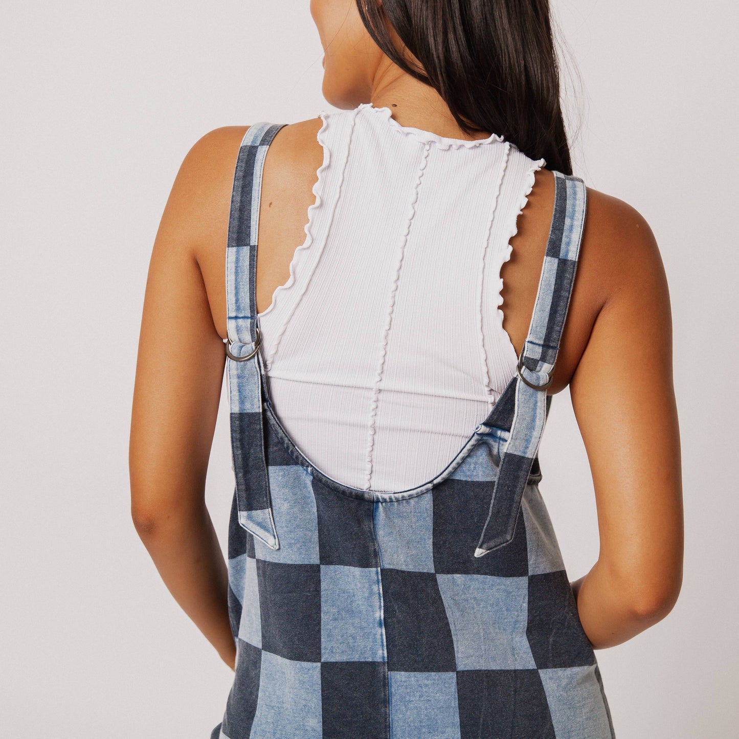 Adult Overall Shortie - Blue Denim Check