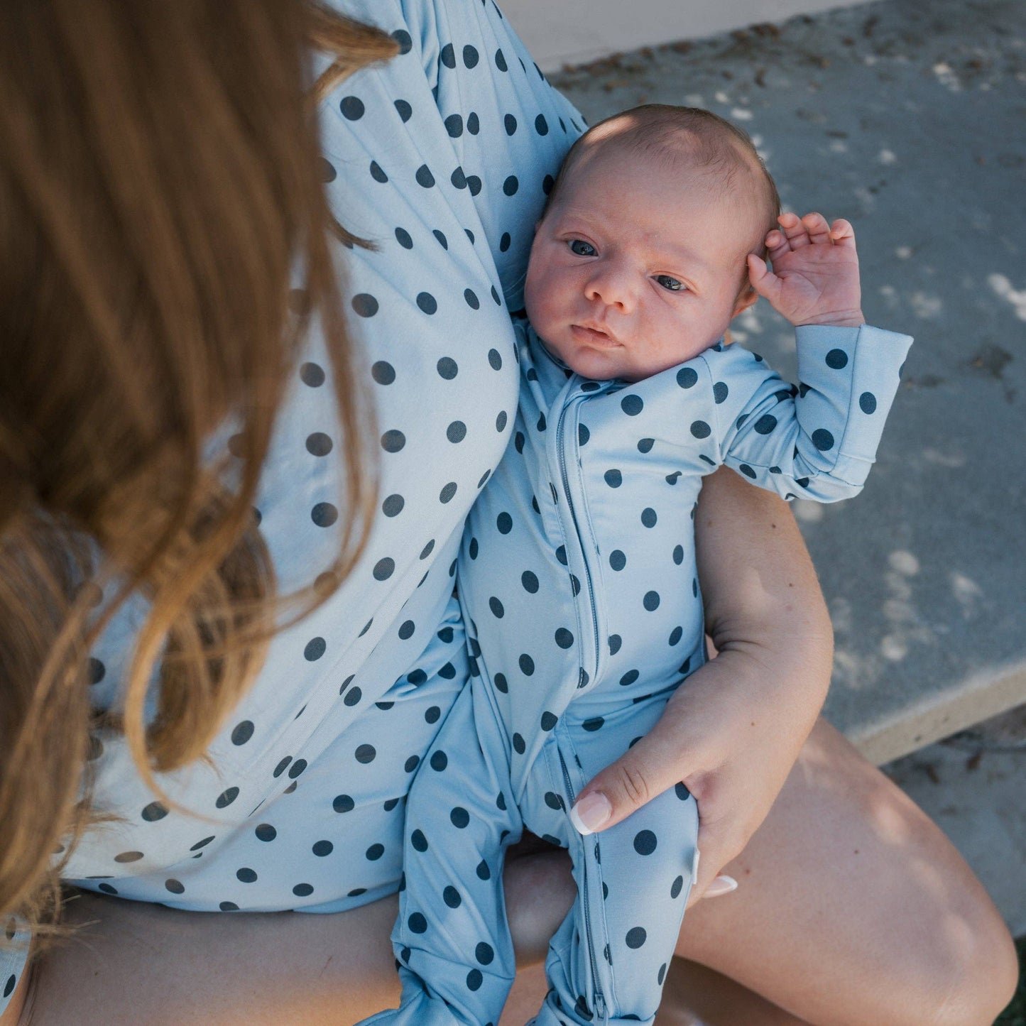 Bamboo Zip Pajamas | Blue Polka Dot