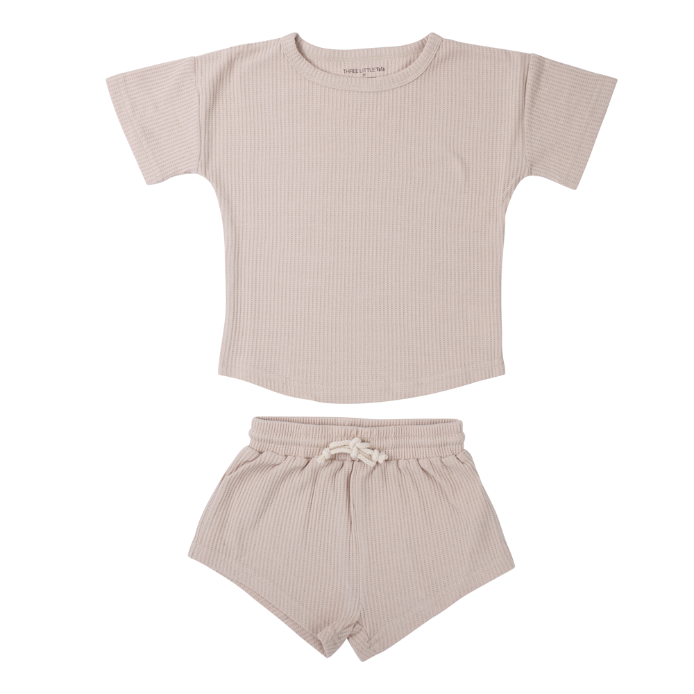 Tan Summer Waffle Toddler Top & Bottom Set