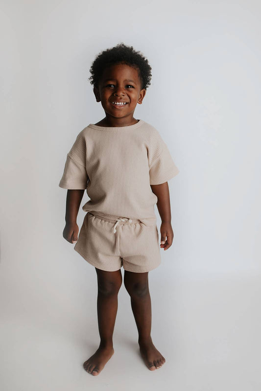 Tan Summer Waffle Toddler Top & Bottom Set