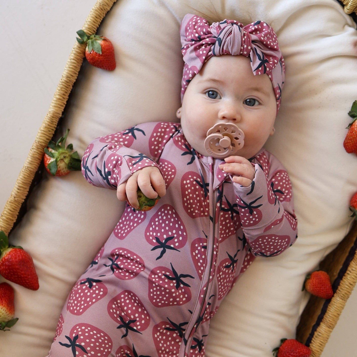 Bamboo Zip Pajamas | Pink Strawberry