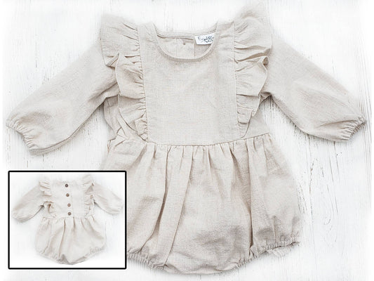 Baby Girl Linen Romper Ruffled Sleeve Dressy Gabriella style
