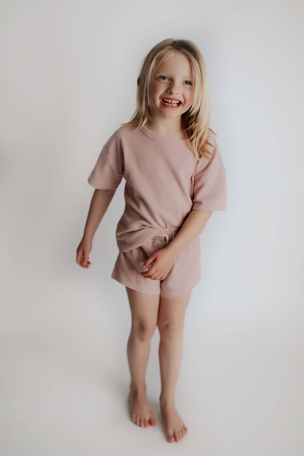 Rose Pink Summer Waffle Toddler Top & Bottom Set