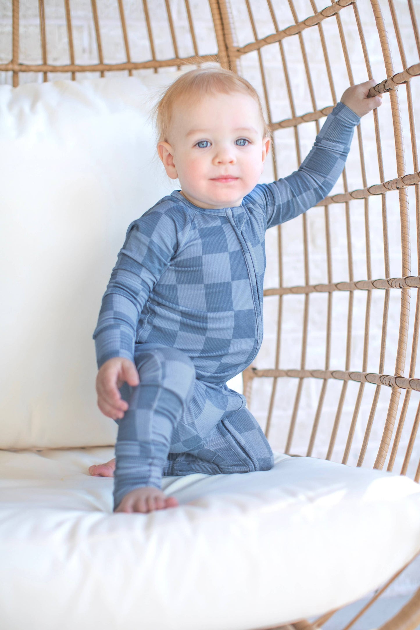 BLUE CHECKS | ZIP ROMPER