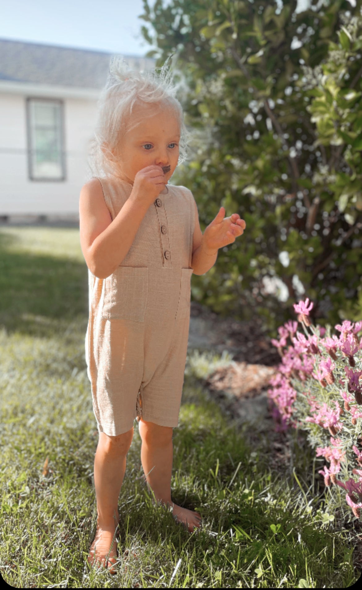 Oatmeal Sleeveless Crop Linen Baby Romper