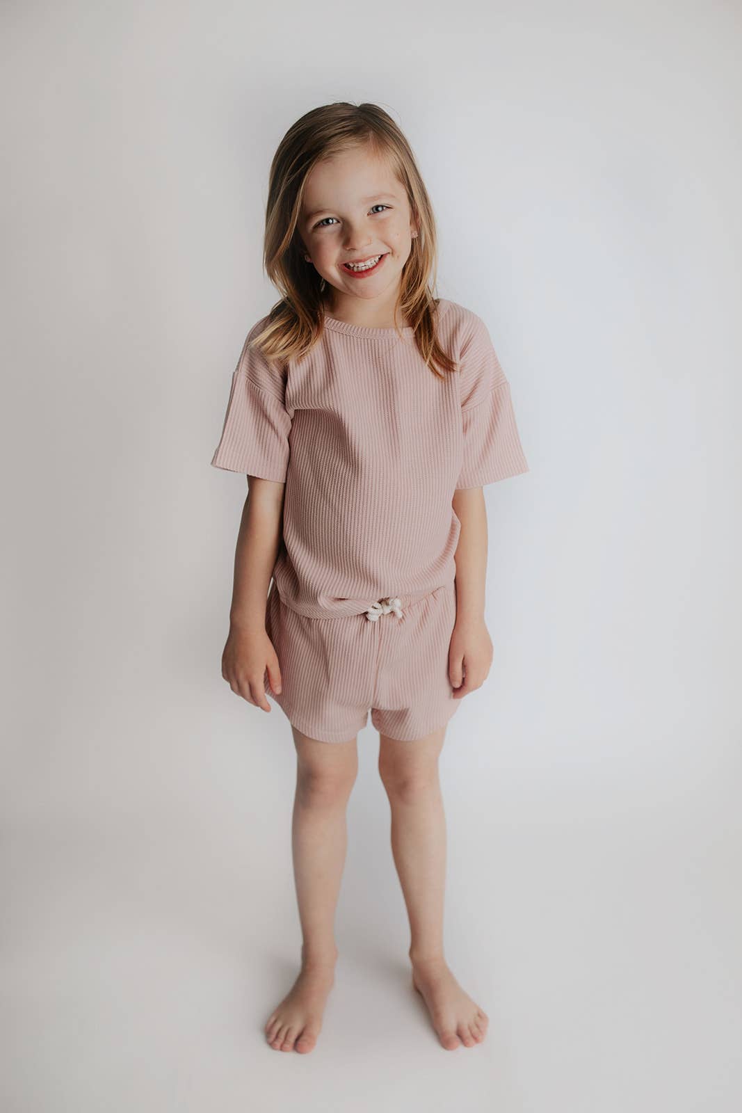 Rose Pink Summer Waffle Toddler Top & Bottom Set