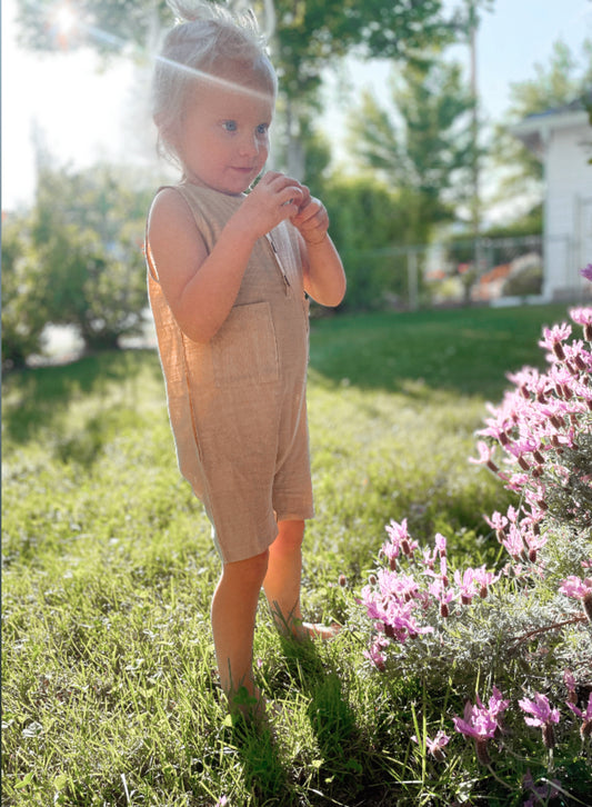 Oatmeal Sleeveless Crop Linen Baby Romper