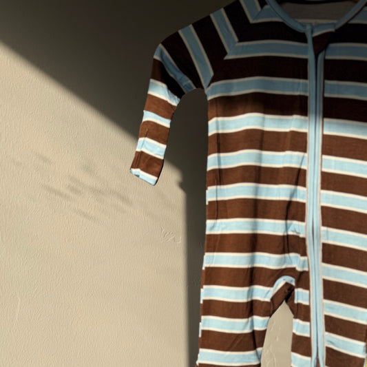 Brown & Sky Blue Rugby Stripe Bamboo Pjs
