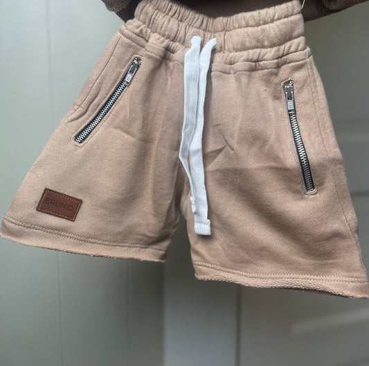 Solid Brown Unfinished Jogger Shorts