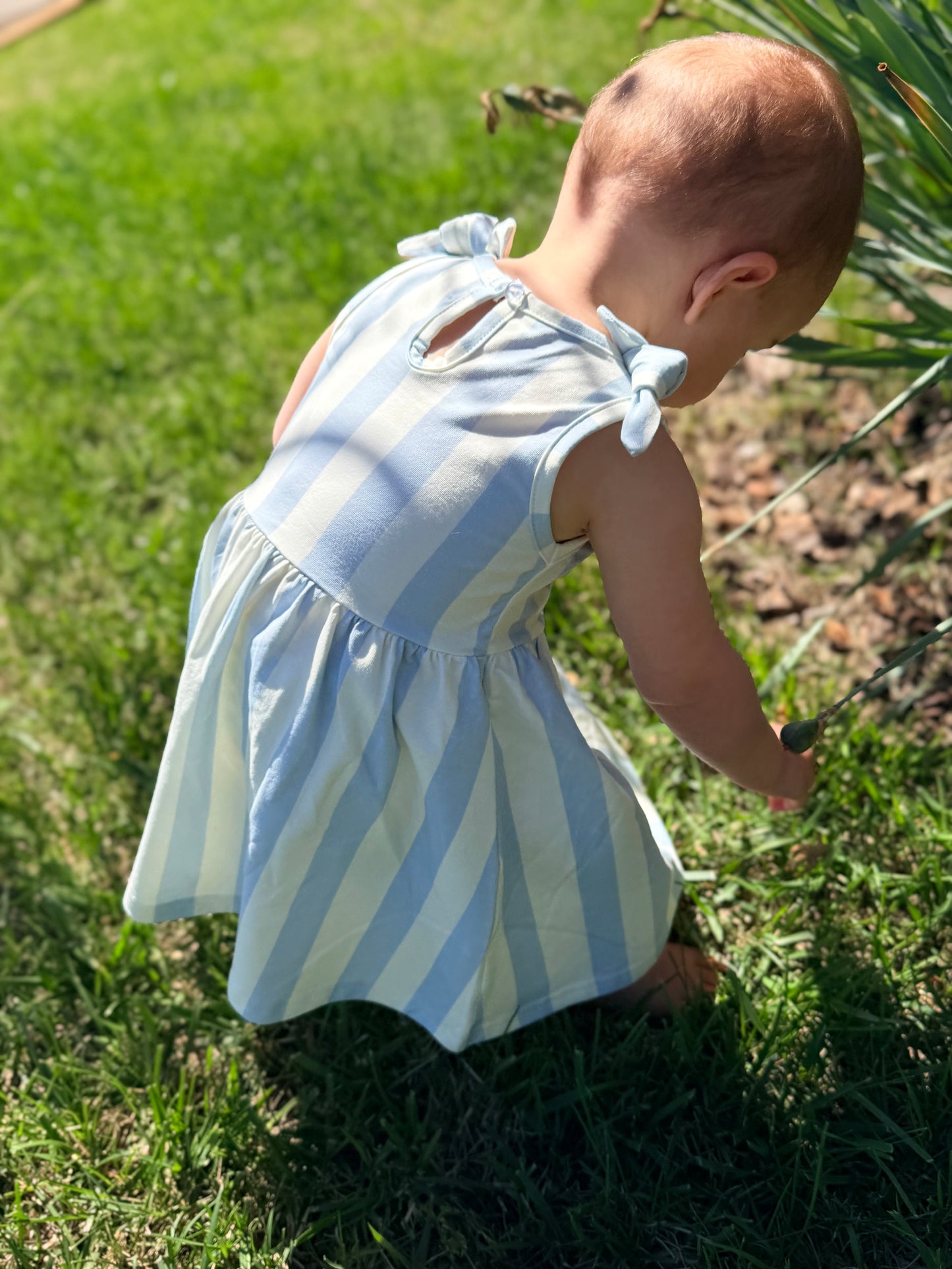 Sky Stripe Tie Shoulder Dress