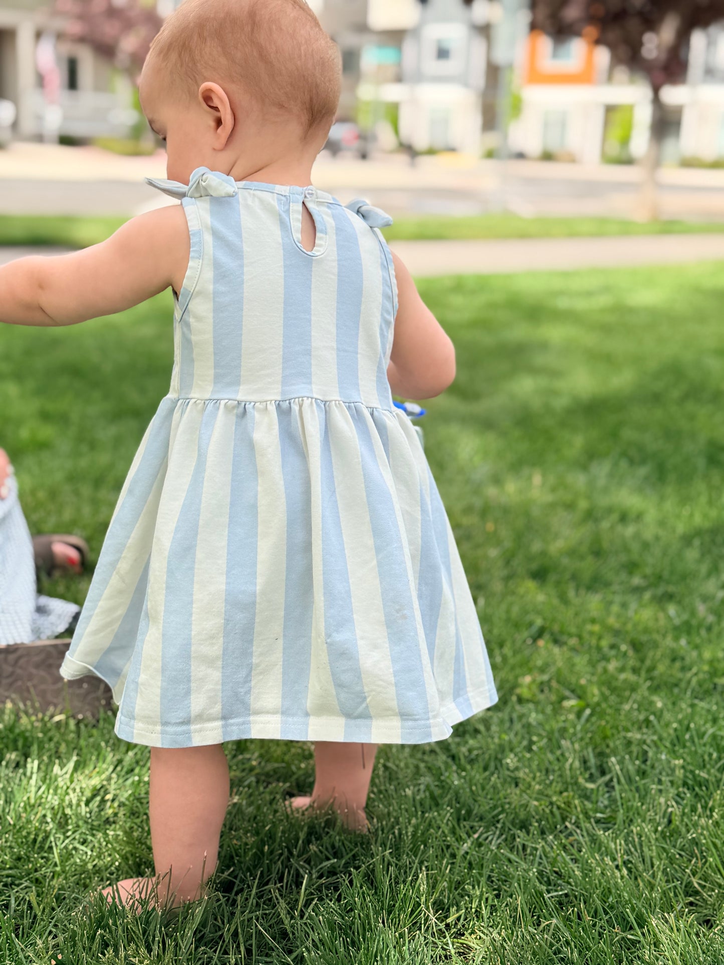 Sky Stripe Tie Shoulder Dress