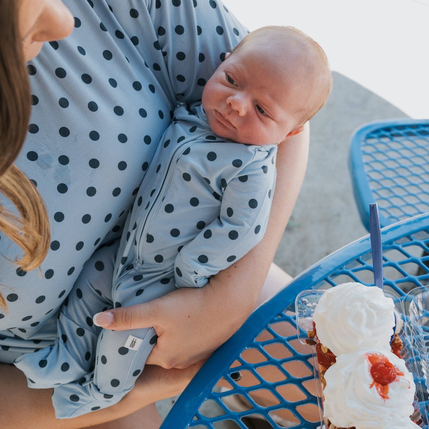 Bamboo Zip Pajamas | Blue Polka Dot
