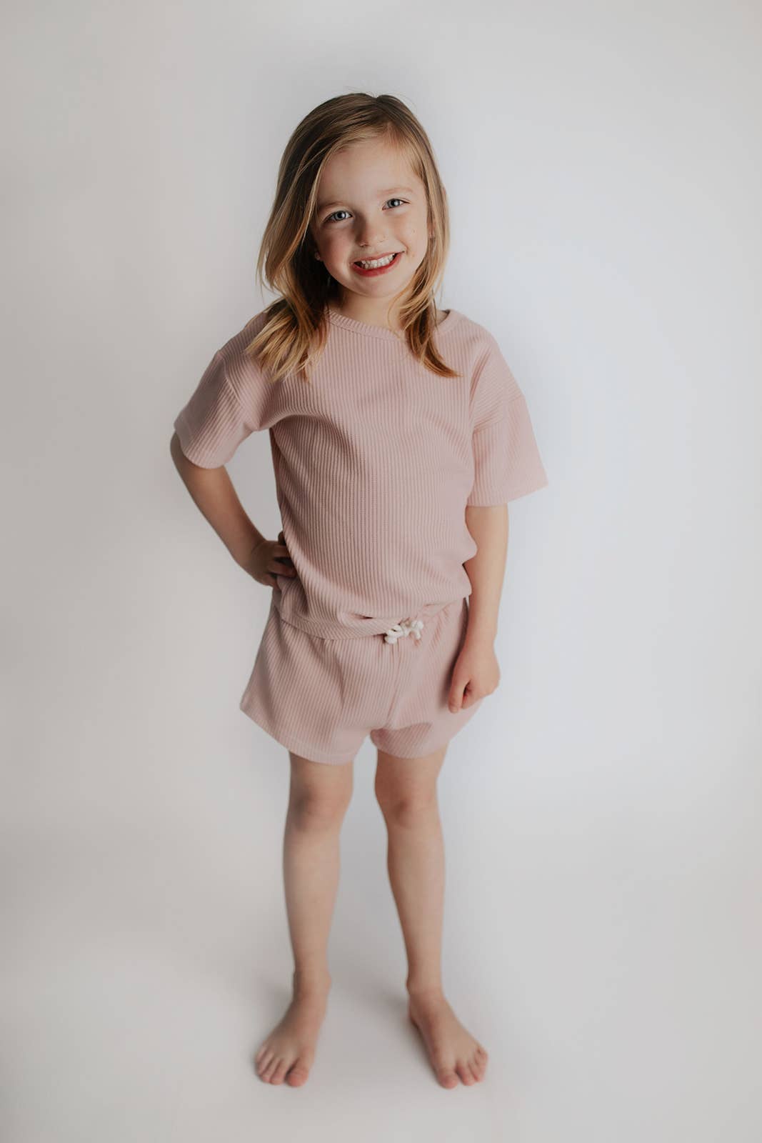 Rose Pink Summer Waffle Toddler Top & Bottom Set