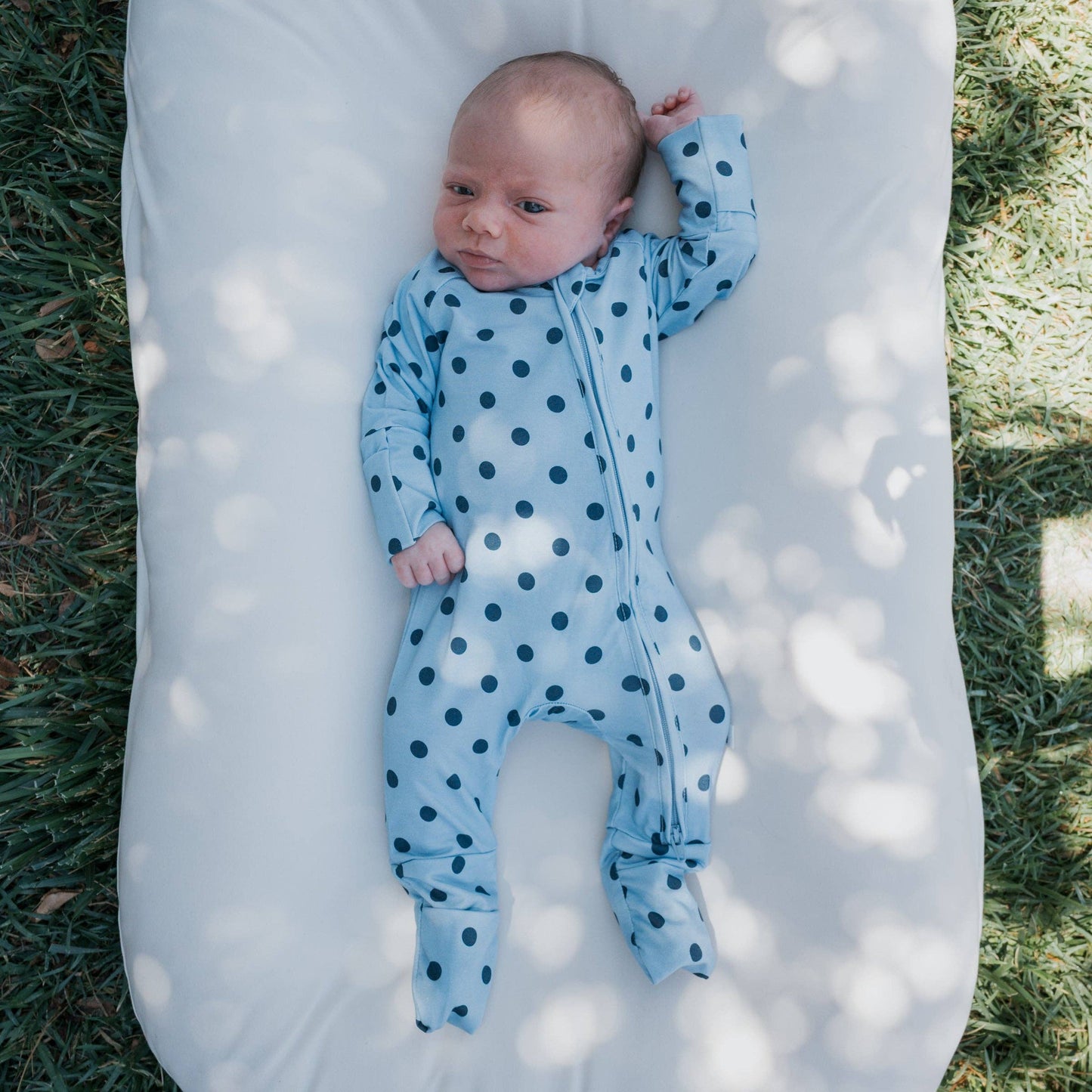 Bamboo Zip Pajamas | Blue Polka Dot