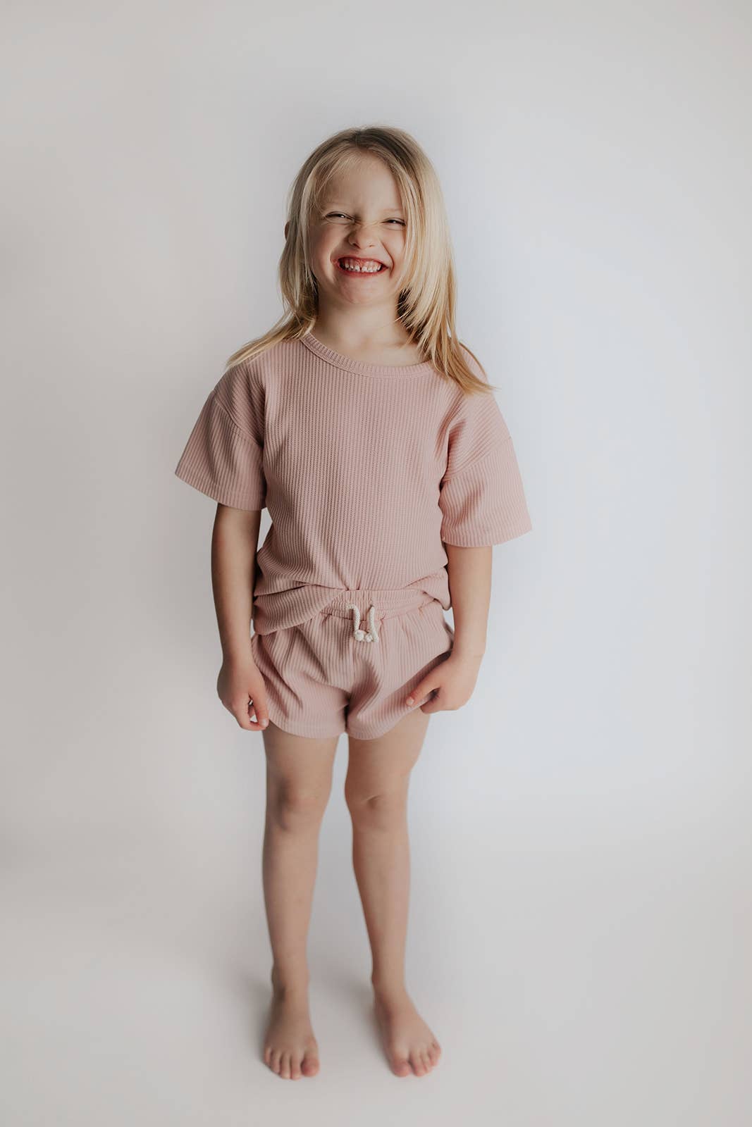 Rose Pink Summer Waffle Toddler Top & Bottom Set