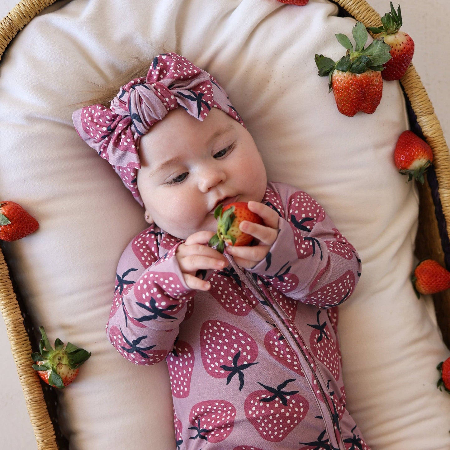 Bamboo Zip Pajamas | Pink Strawberry