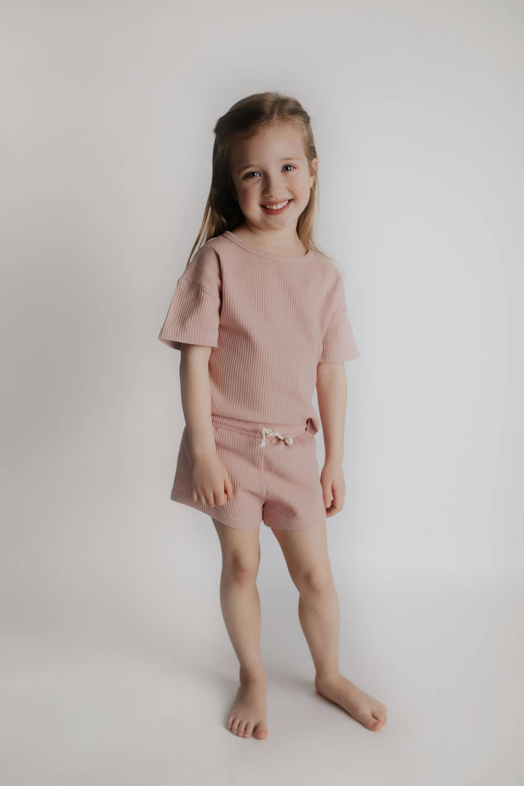 Rose Pink Summer Waffle Toddler Top & Bottom Set